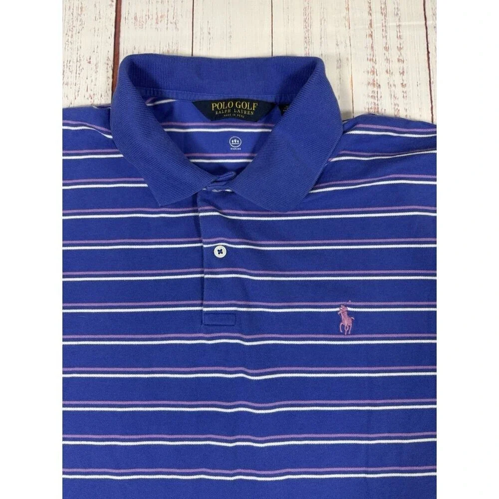 Polo Golf Ralph Lauren Performance Polo Shirt Men's Size XL Blue Striped Wicking
